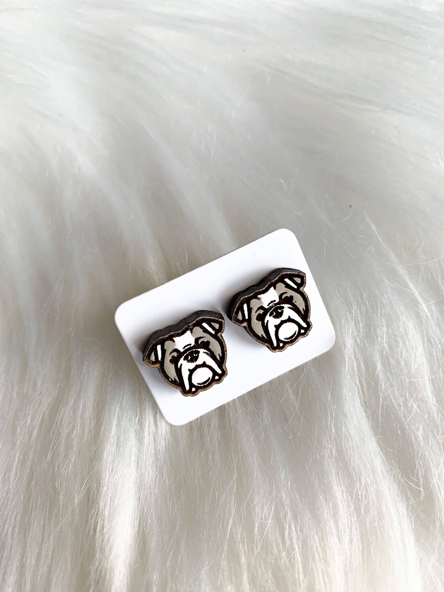 Bulldog Stud Wood Earrings