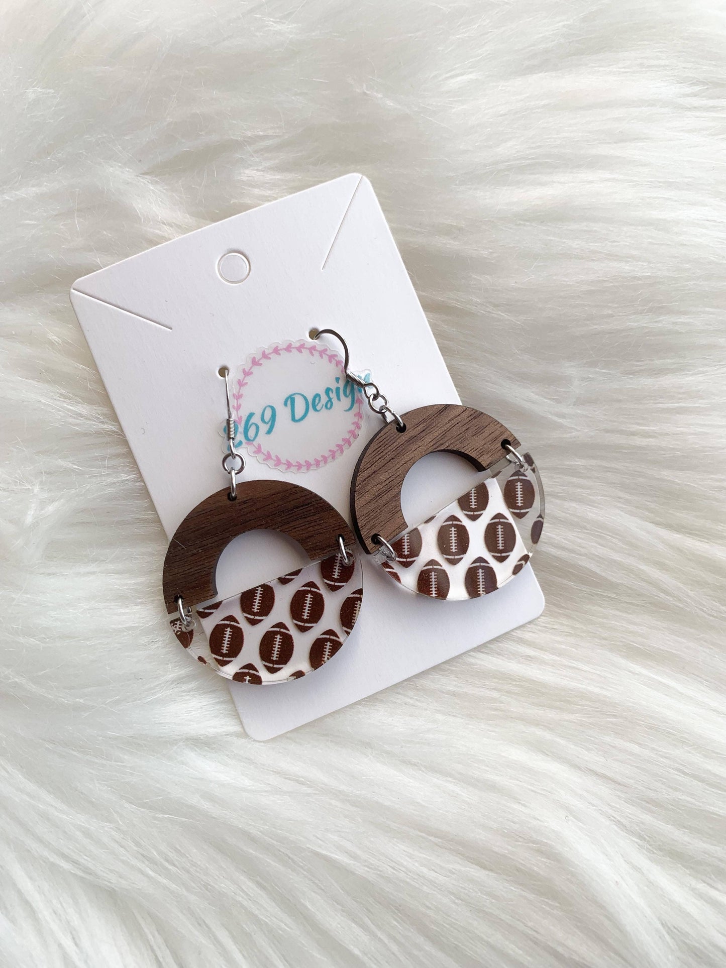 Football Wood Circle Earrings