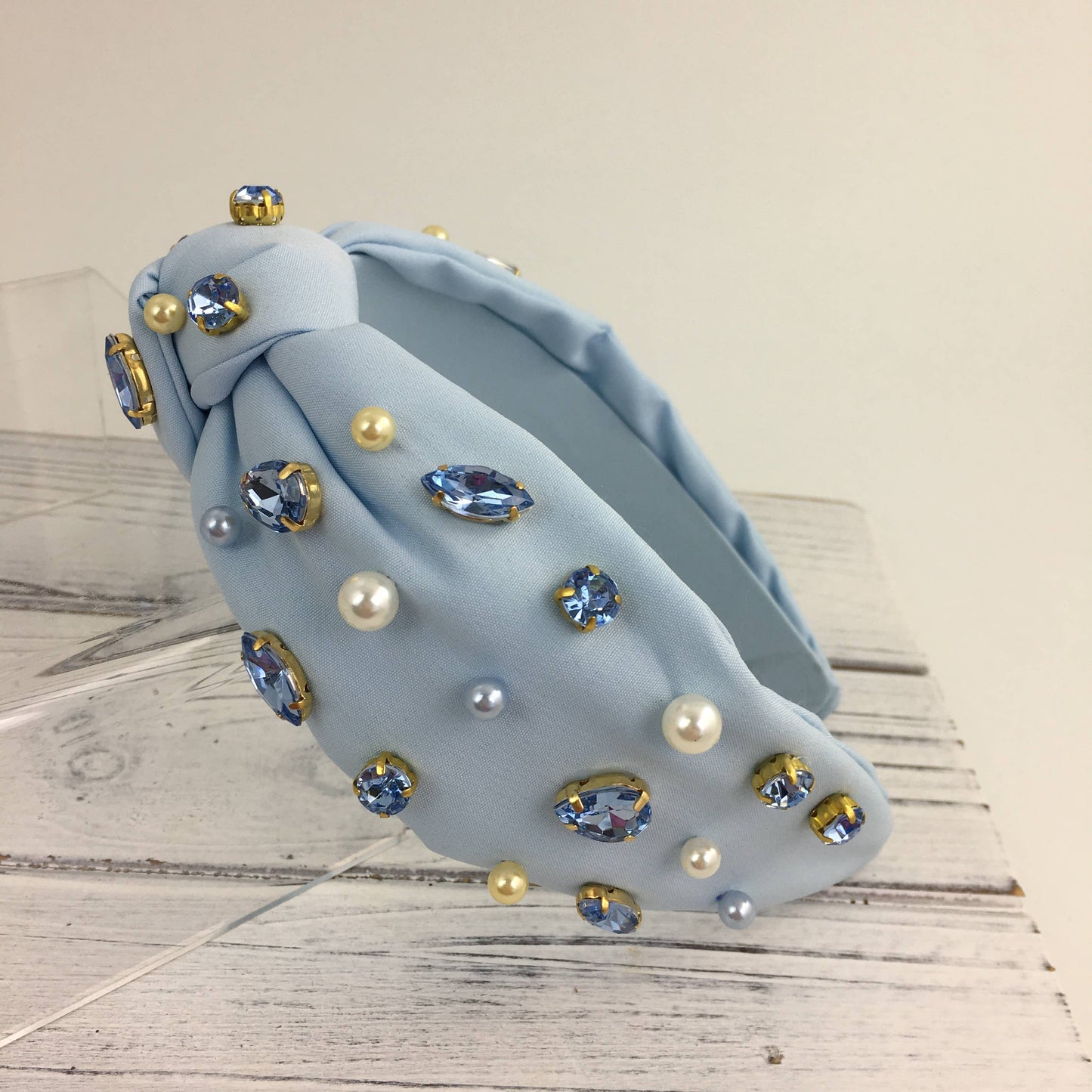 Light Baby Blue Stone/Pearl Knot Headband