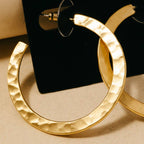 Gold Dipped Satin Hammered Flat Hoop Earrings