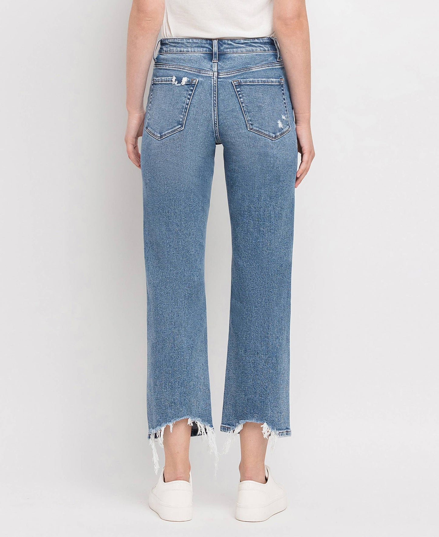 Vervet by Monkey- HIGH RISE DISTRESSED HEM CROP STRAIGHT JEANS