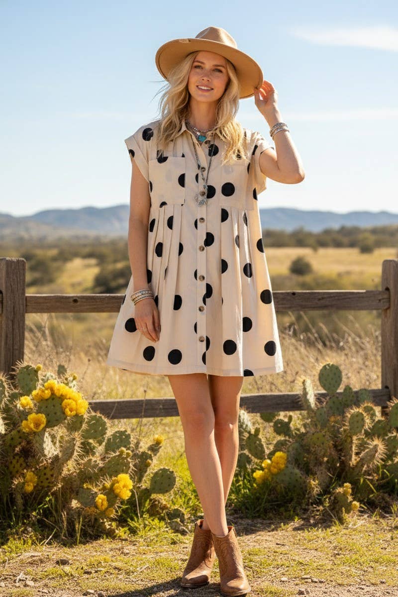 The Polka Dot Button Down Pleated Mini Dress (S-L)