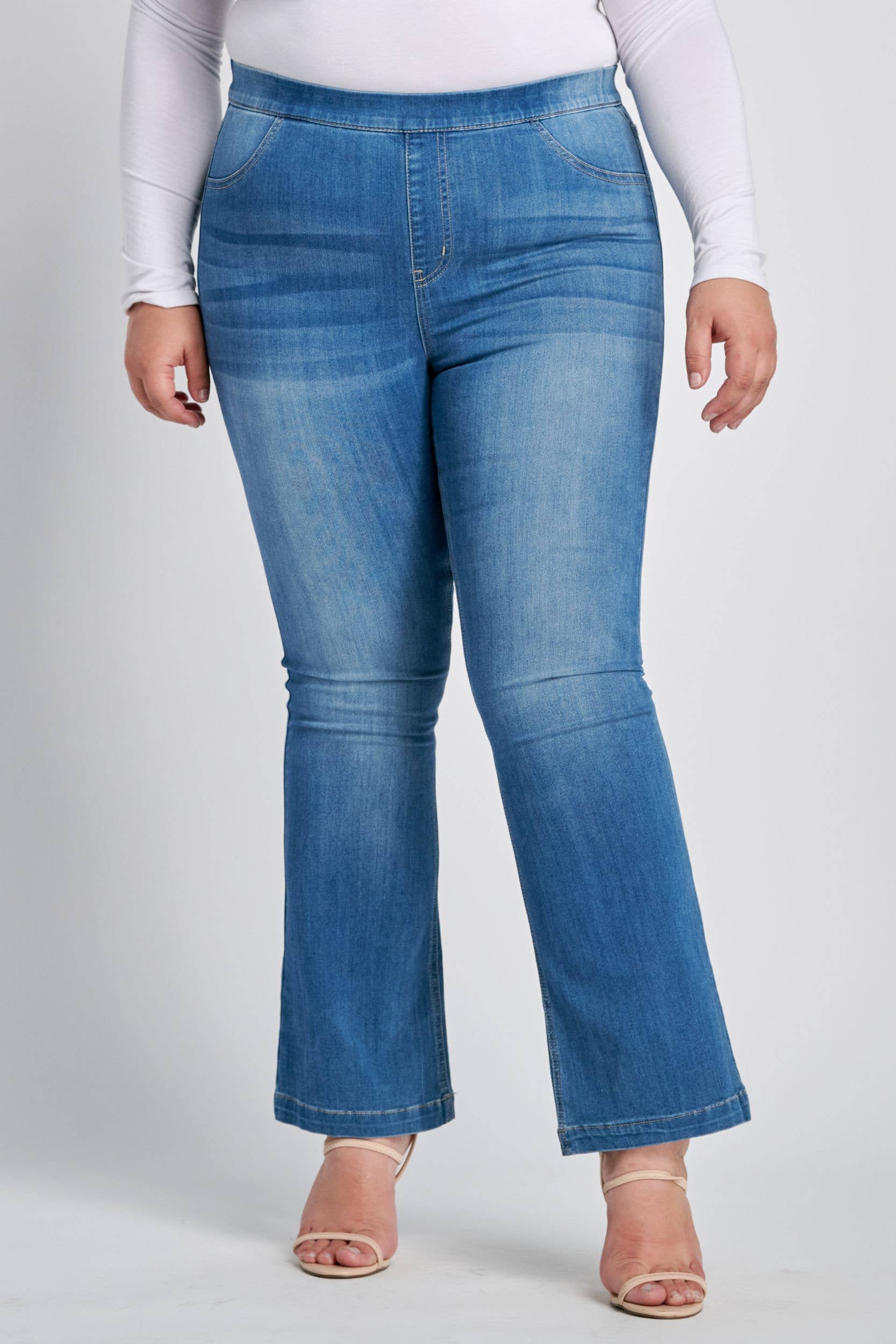 Cello Jeans - PLUS Mid Rise Medium wash Flare Jegging (30")(PETITE)