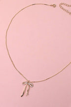 RHINESTONE BOW PENDANT NECKLACE (GOLD)
