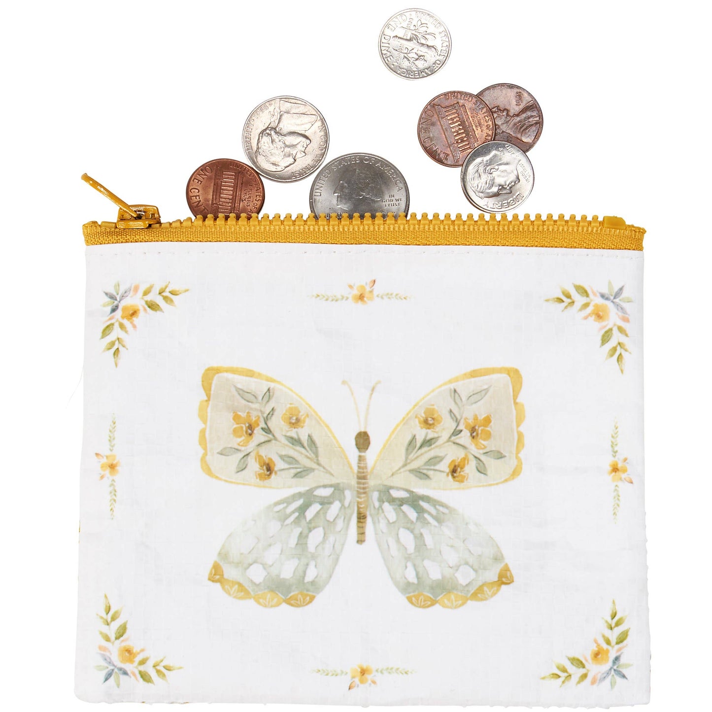 Yellow Butterfly Zipper Wallet