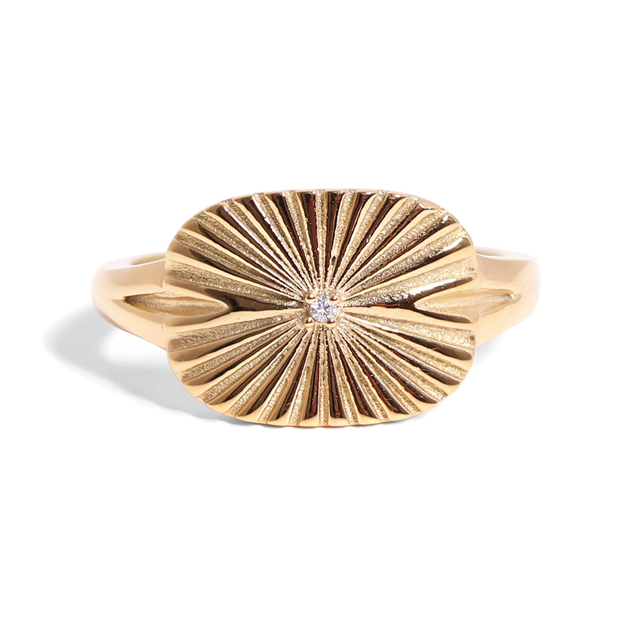 WJW - Gold Stainless Steel Cubic Zirconia Sunburst Rectangle Ring