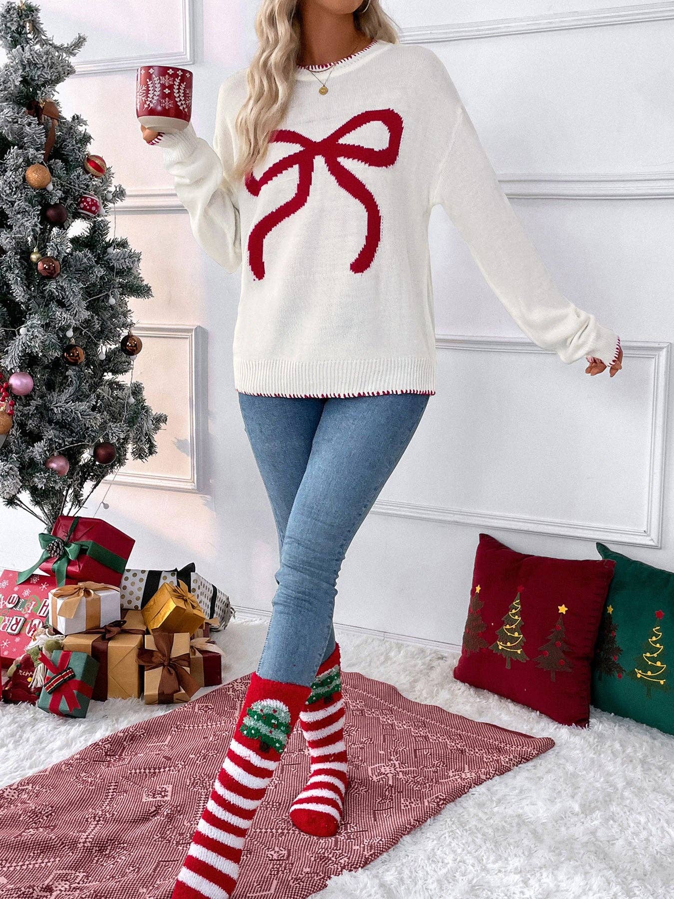 Bow Knit Sweater Holiday Pullover (S-XL)