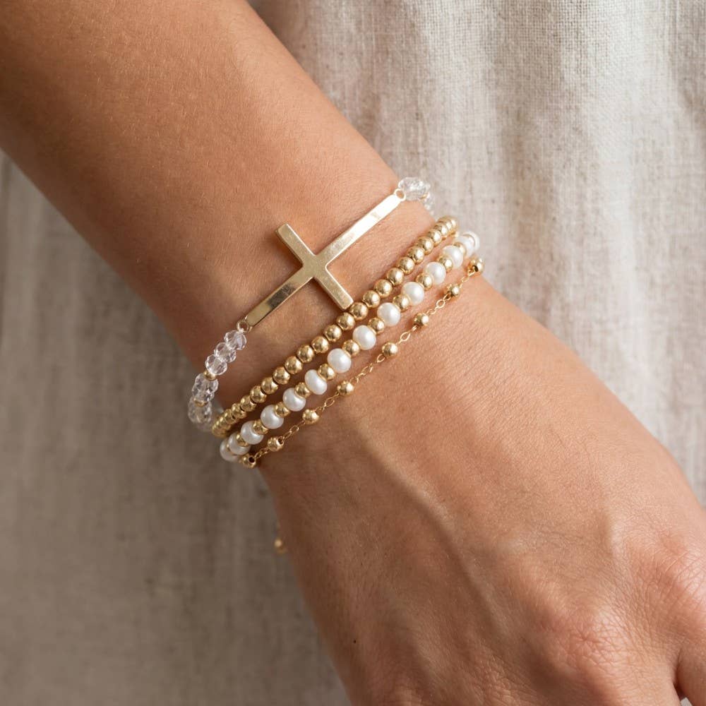 Cross Charm Pearl And Metallic Beaded Bracelet