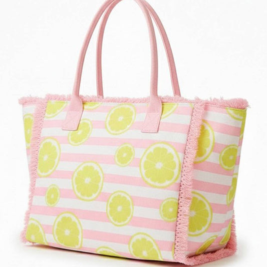 Lemon Stripe Fringe Tote Bag (2 Colors)