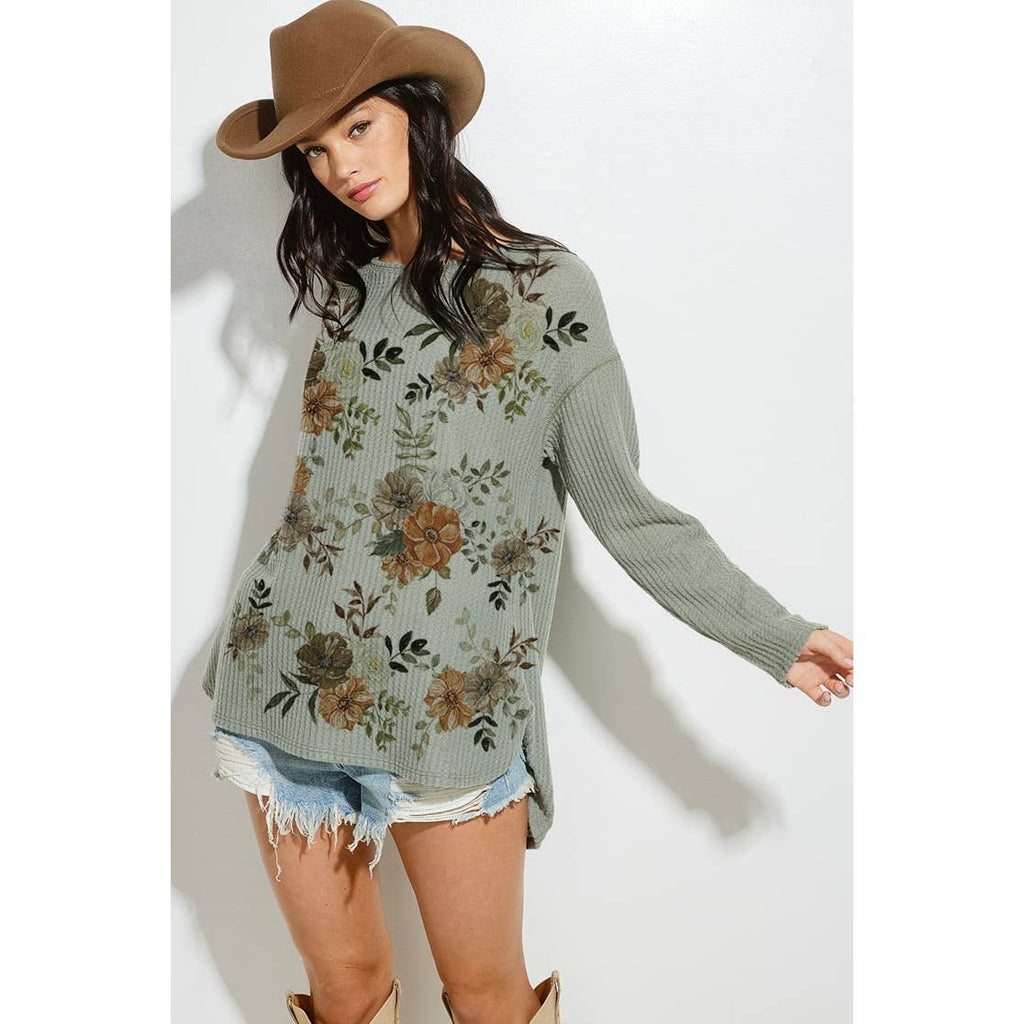 Flower print long sleeve top (S-L)