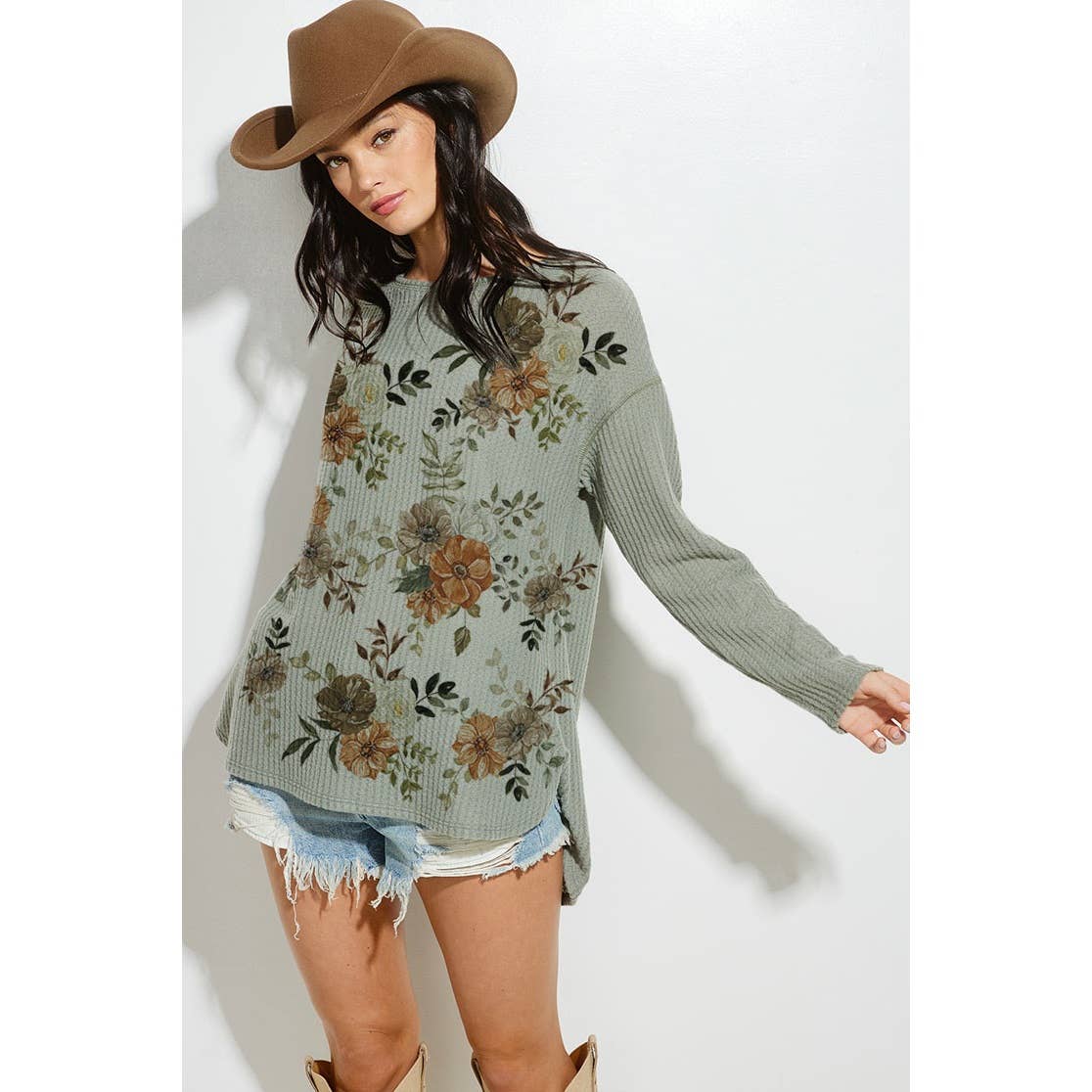 Flower print long sleeve top (S-L)