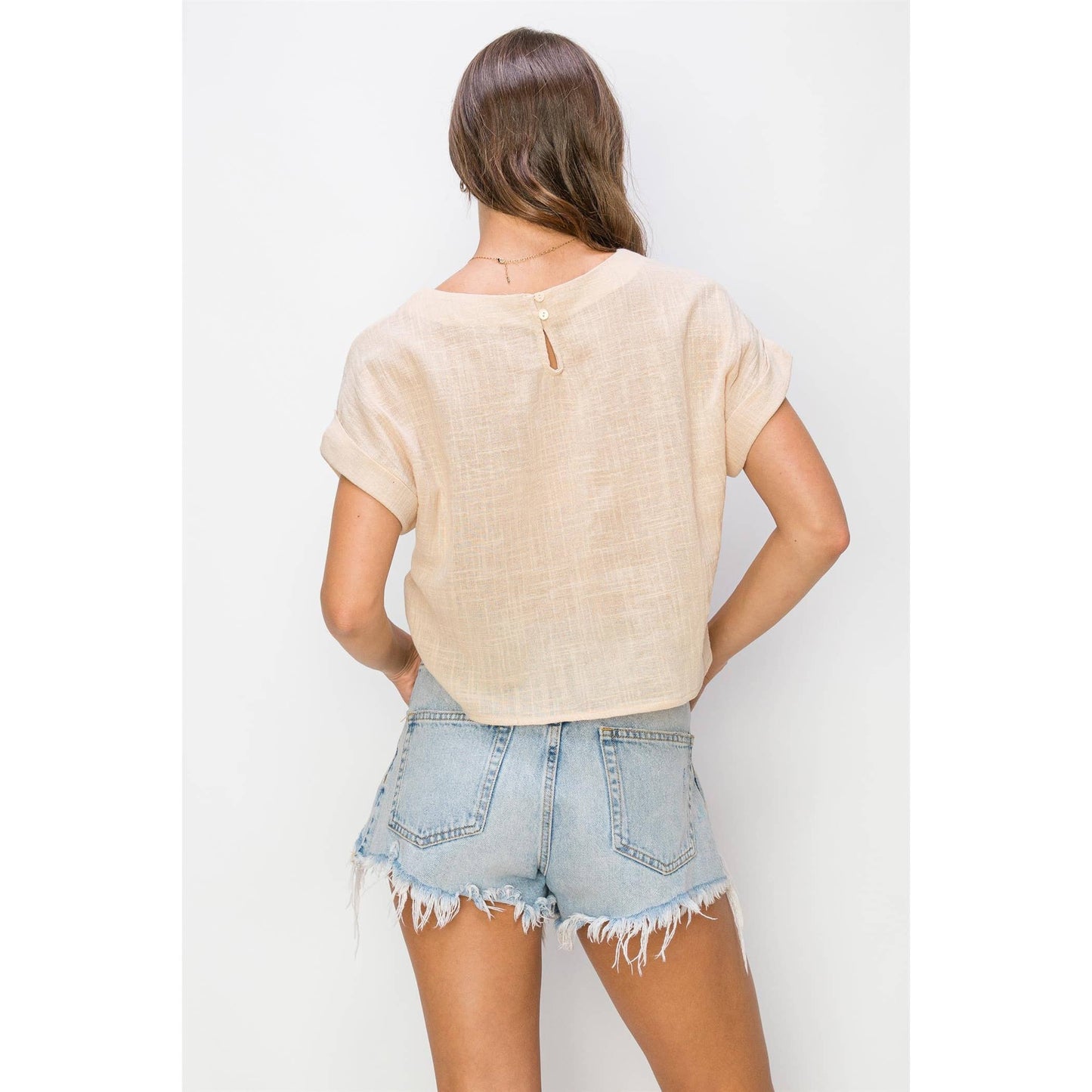 Classy And Cute Cuffed Short Sleeve Top (S-L)