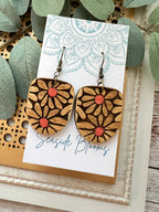 Boho hand painted flower maple wood earrings