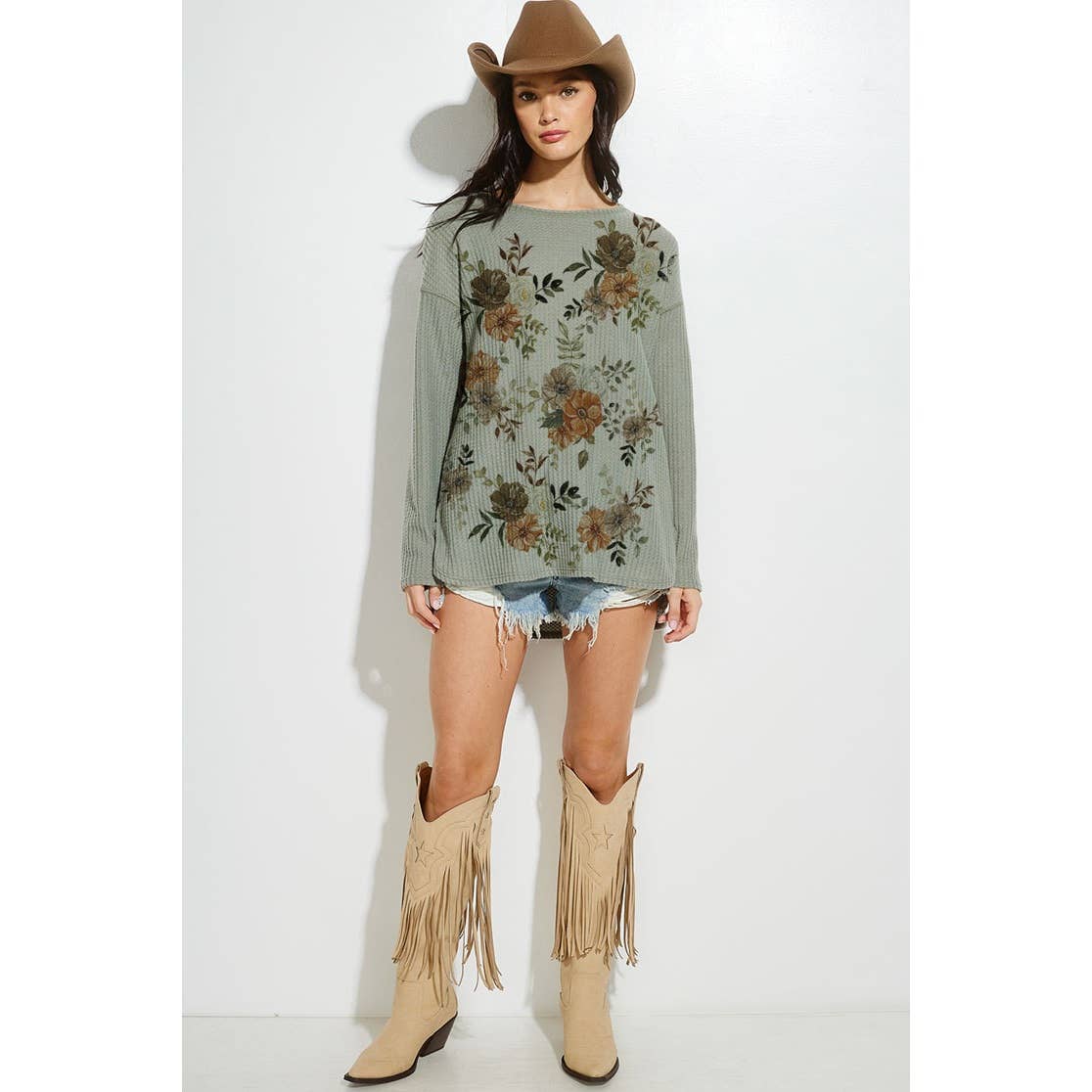 Flower print long sleeve top (S-L)