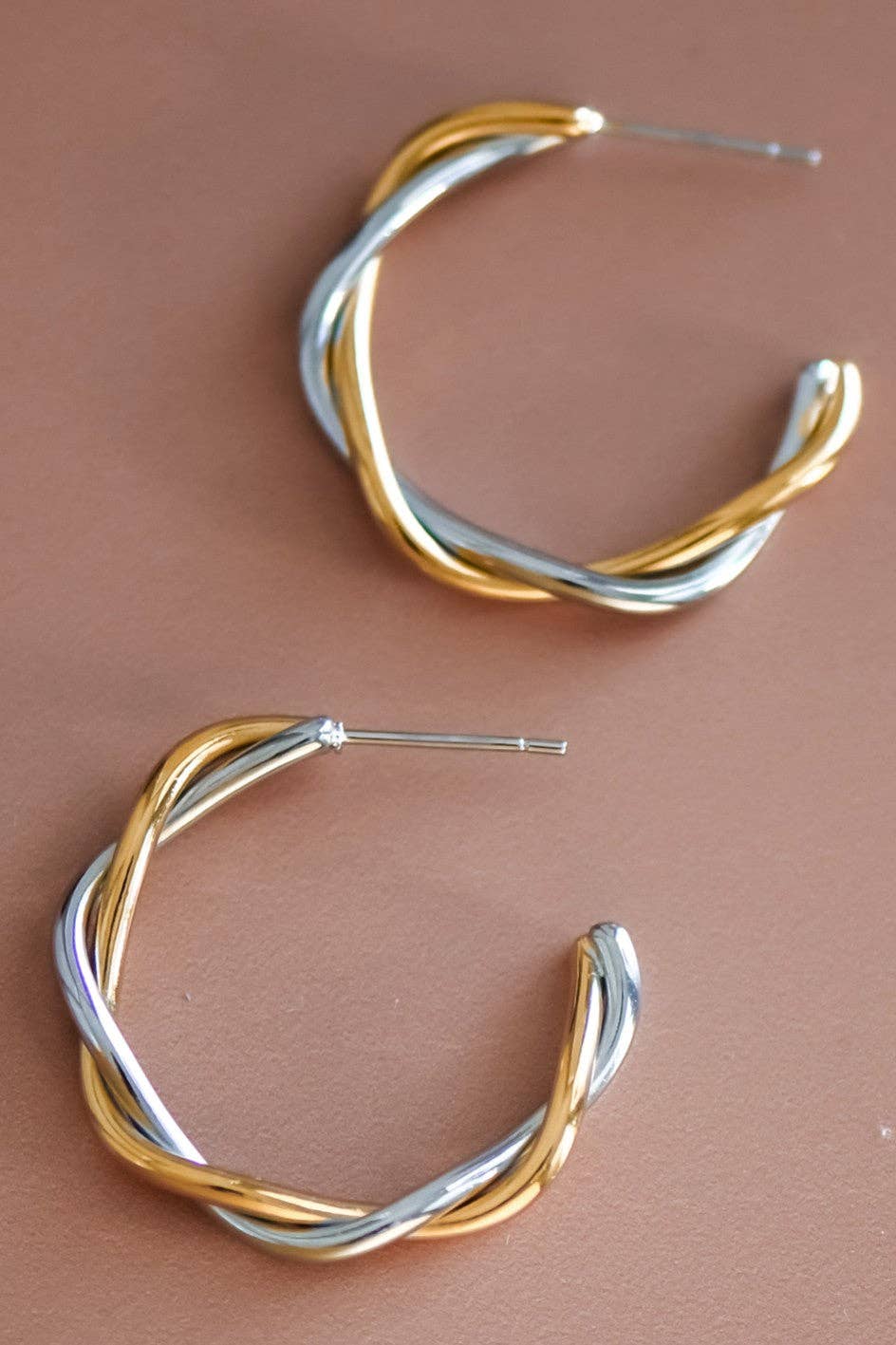 Gold & Silver: 18K Gold Plated Waterproof Stainless Steel Hoop Earrings