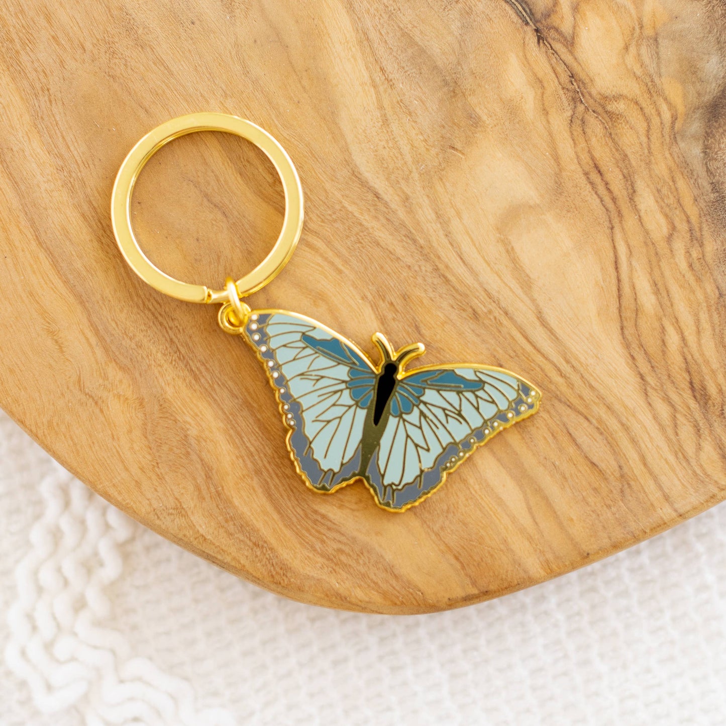 Blue Butterfly Metal Keychain