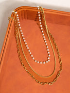 18K Gold Non-Tarnish Stacked Pearl Chain Necklace