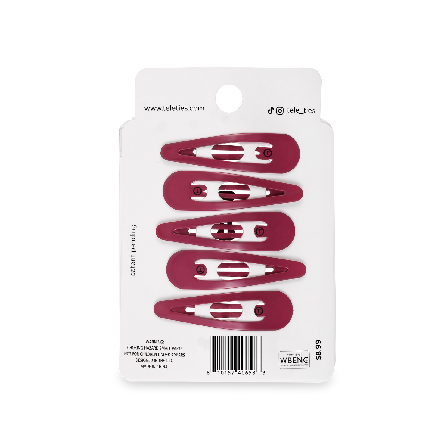 TELETIES - Burgundy Wild Side Snap Clips (6Ct)