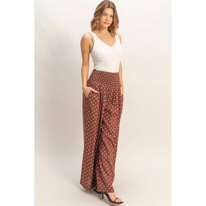 Polka Dot Elastic Wide-Leg Pants (S-L)