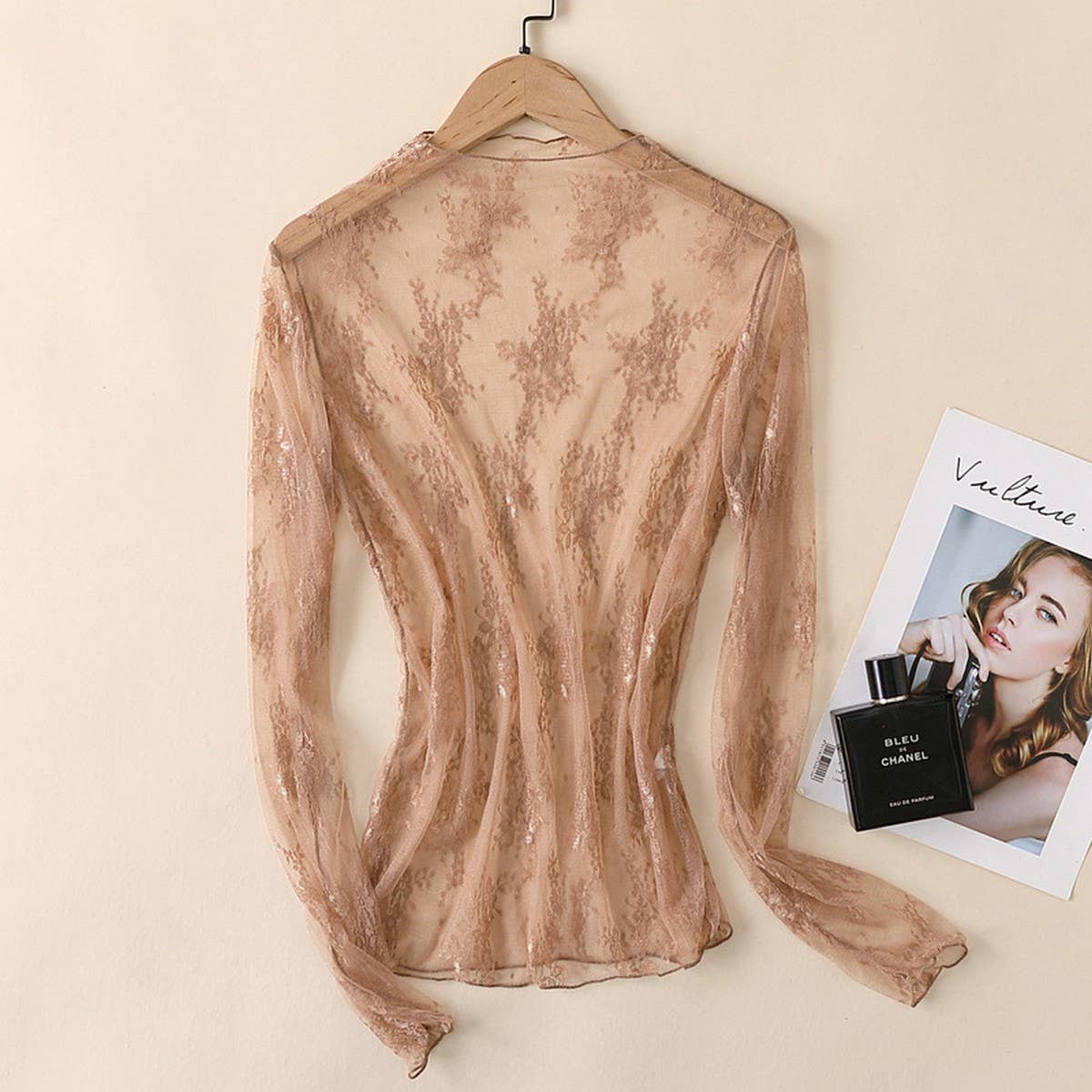 Floral Mesh Long Sleeve Lace Top (S-XL)(Multiple Color Options)