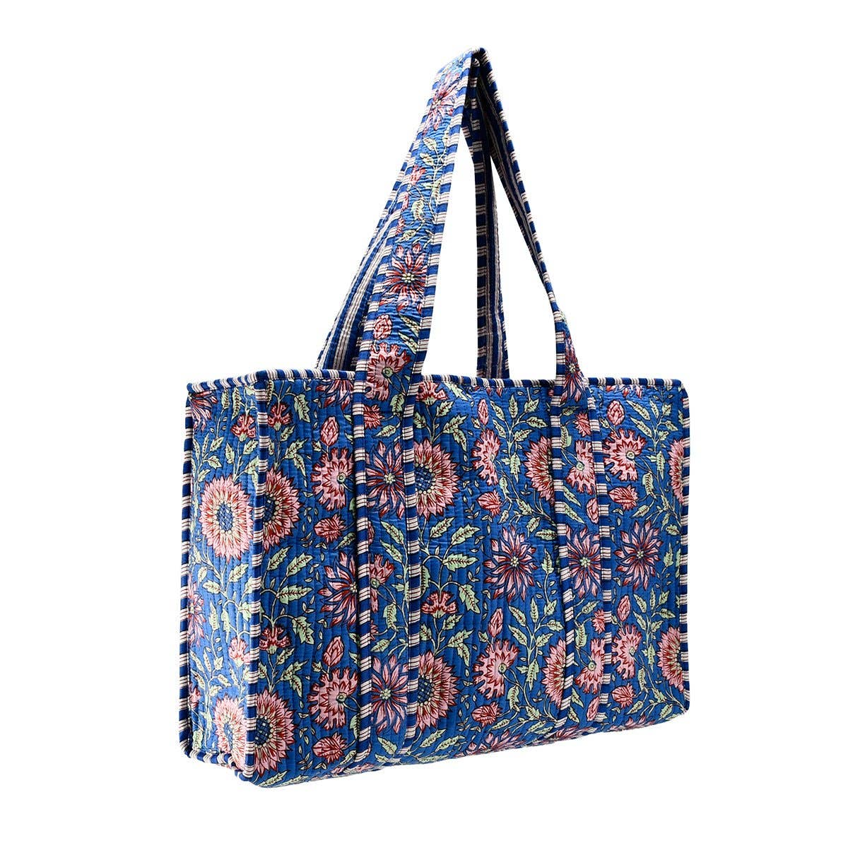 The Deena Cotton Block Print Tote Bag- Small