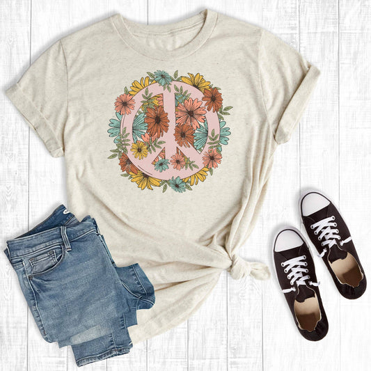 Floral Peace Sign Graphic Tee (S-2X)