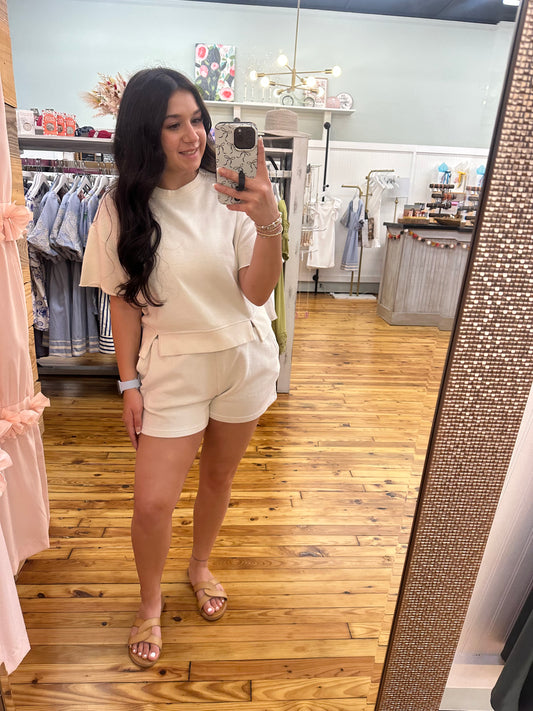 Short Sleeve Tee And Shorts Set (S-L)(2 Colors)