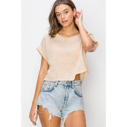 Classy And Cute Cuffed Short Sleeve Top (S-L)