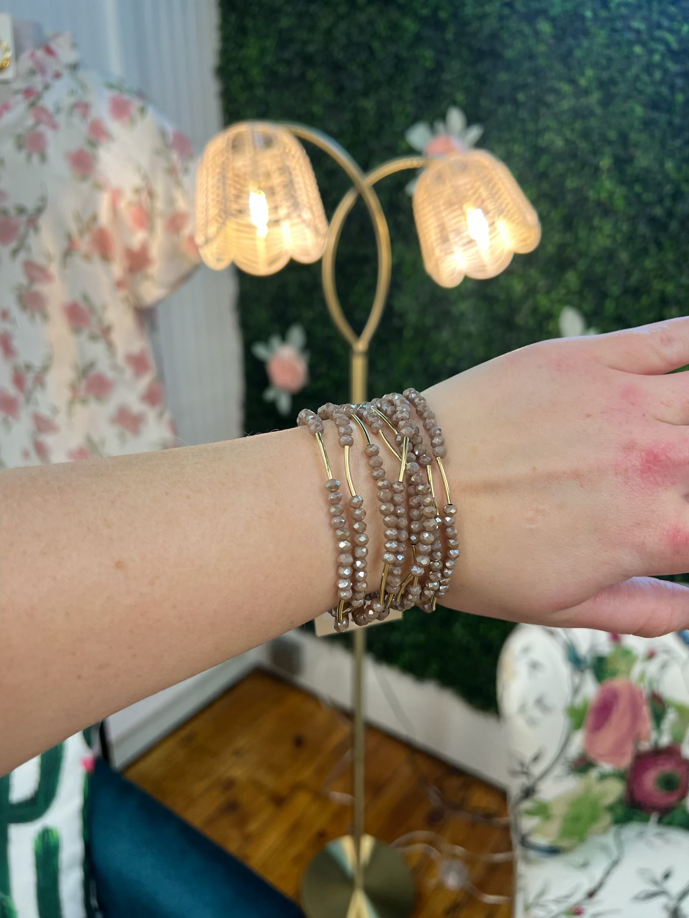 8 Layer Stackable Glass bead & Metal bracelet (3 colors)
