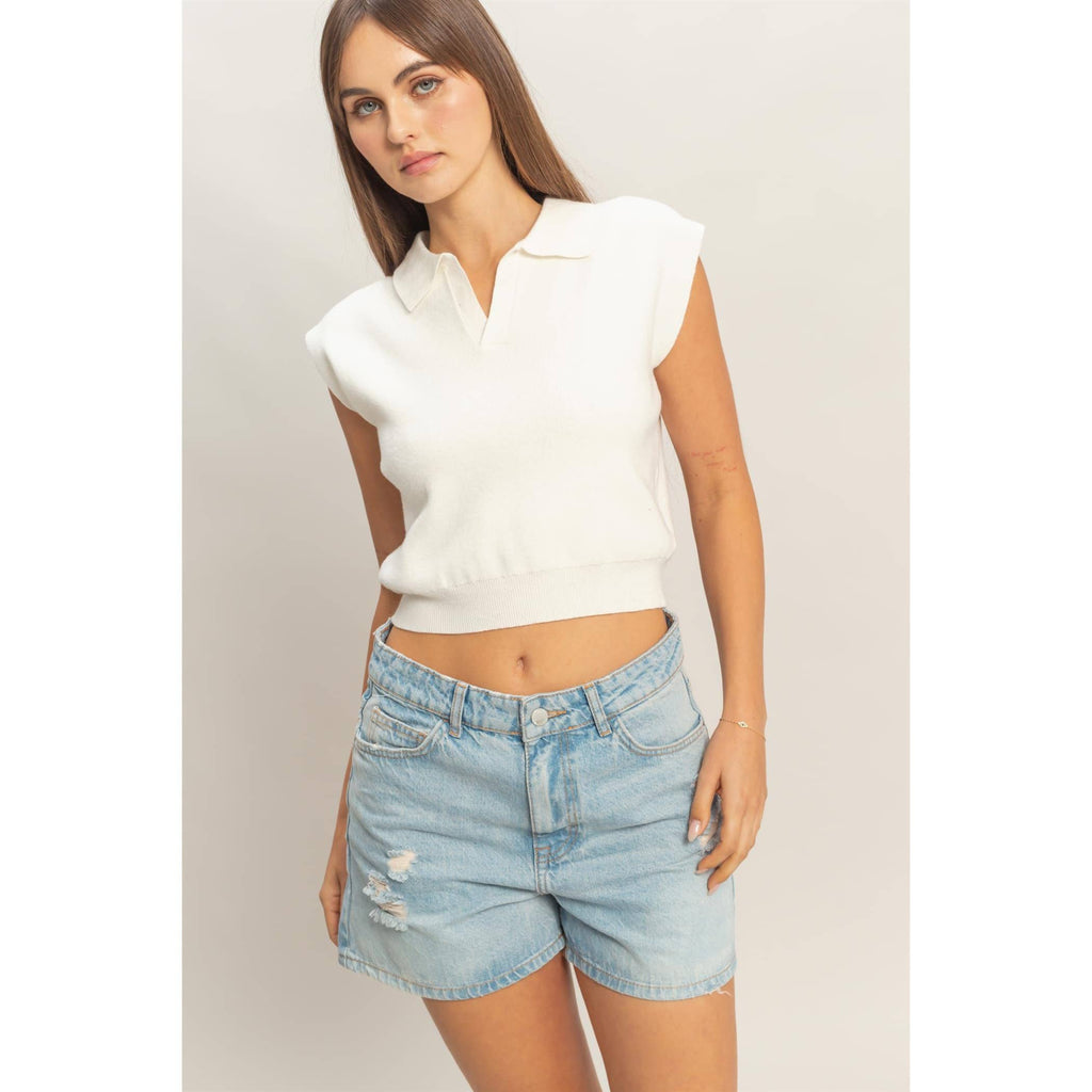 Sleeveless Collared Knit Top (S-L)