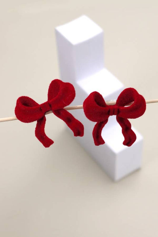 GRACEFUL VELVET BOW EARRING (Red)