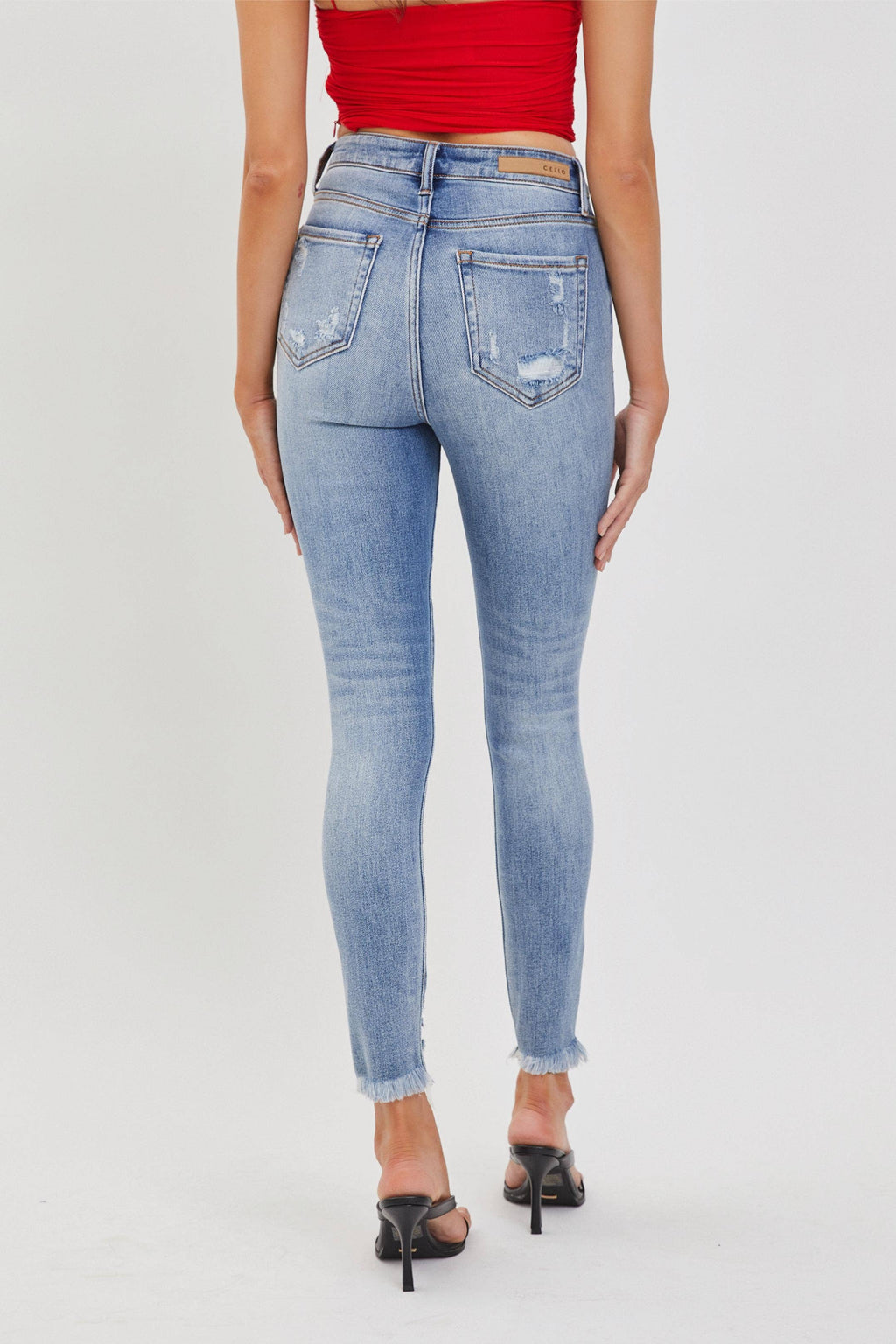 Cello Jeans- Medium High Rise Ankle Skinny with Frayed Hem (Sizes 1-13)