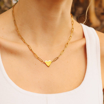 Stainless Steel Gold Heart 💛 Paperclip Necklace for Engraving