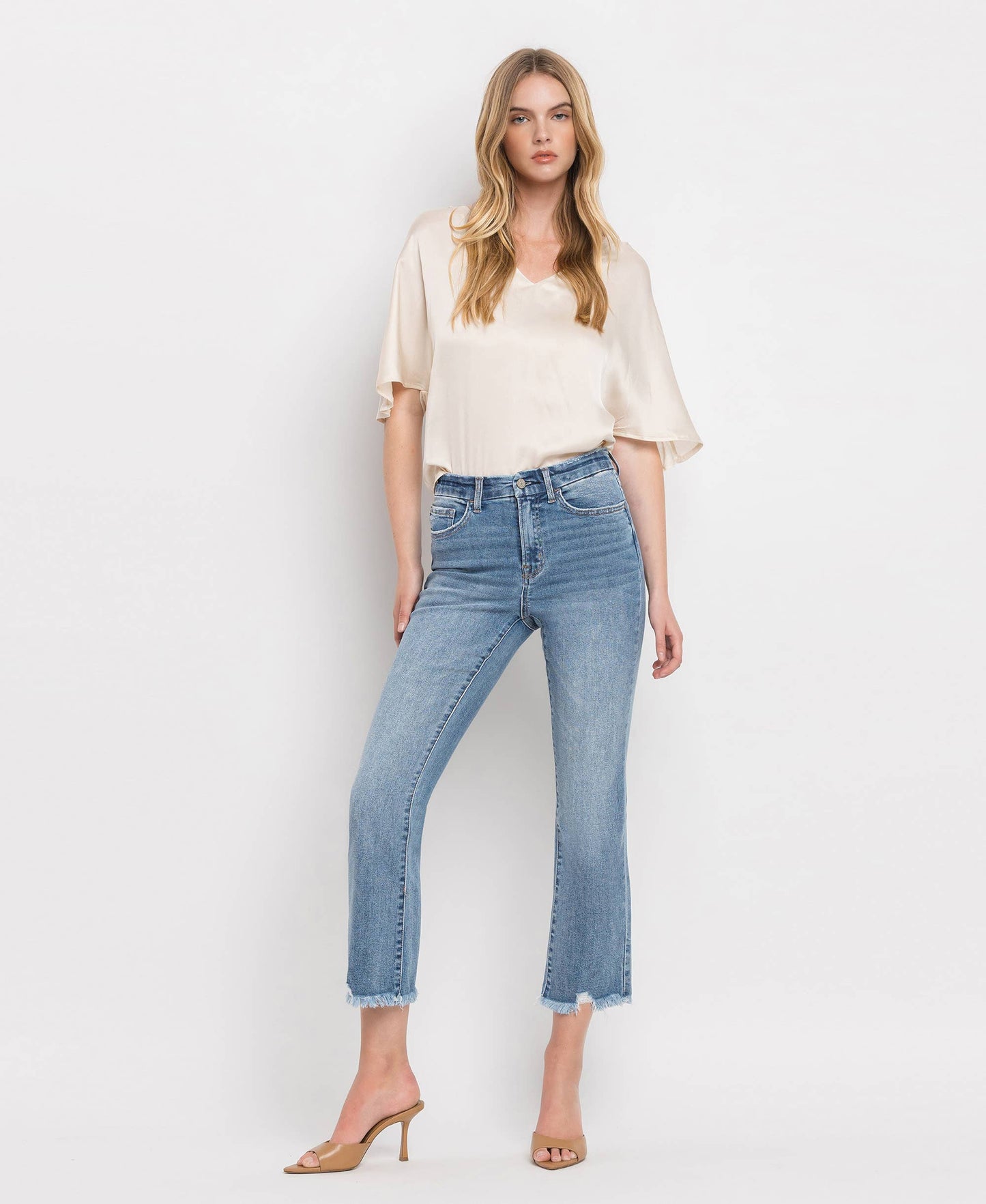 Vervet by Flying Monkey - Bella-HIGH RISE FRAYED HEM CROP FLARE JEANS