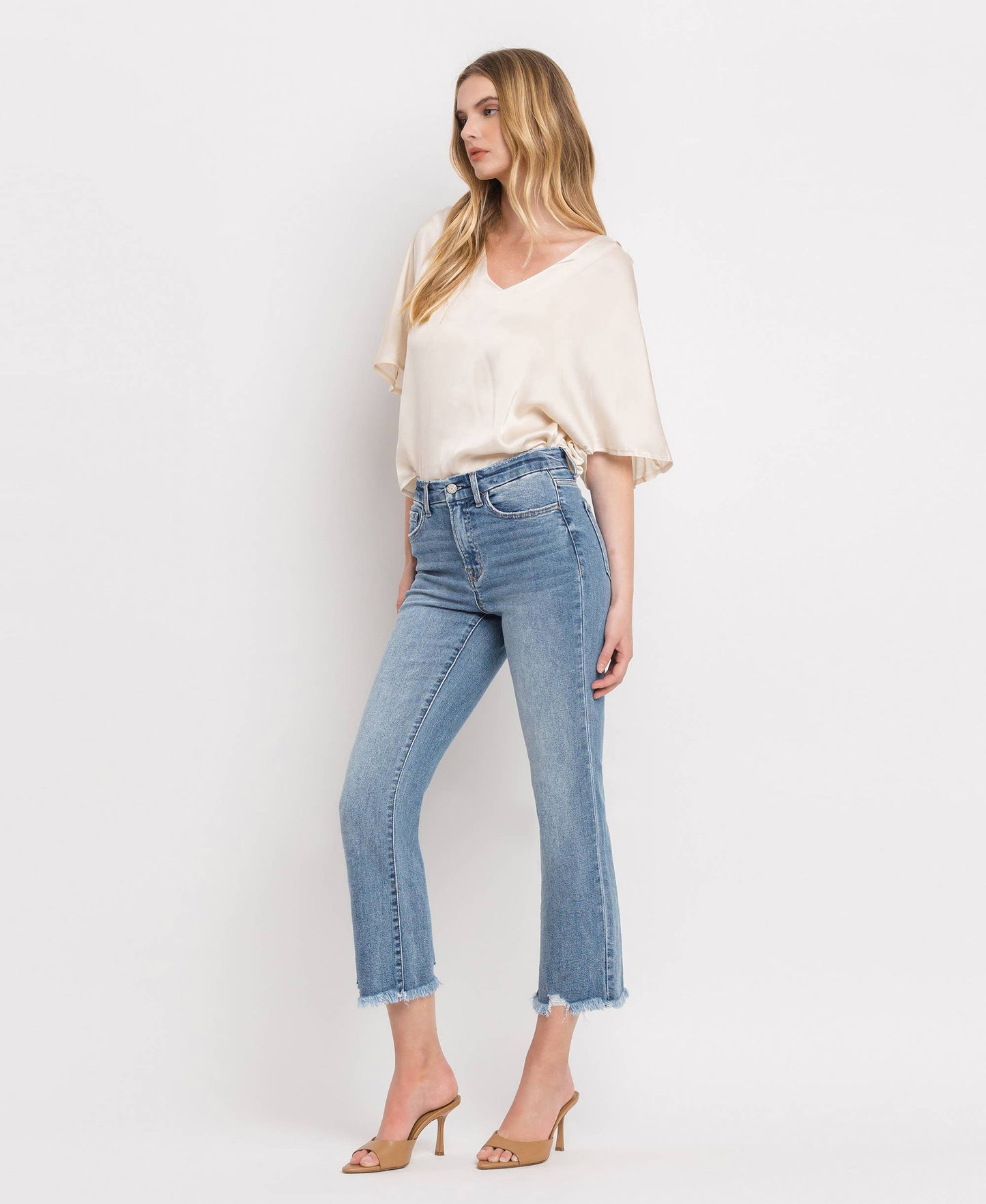 Vervet by Flying Monkey - Bella-HIGH RISE FRAYED HEM CROP FLARE JEANS