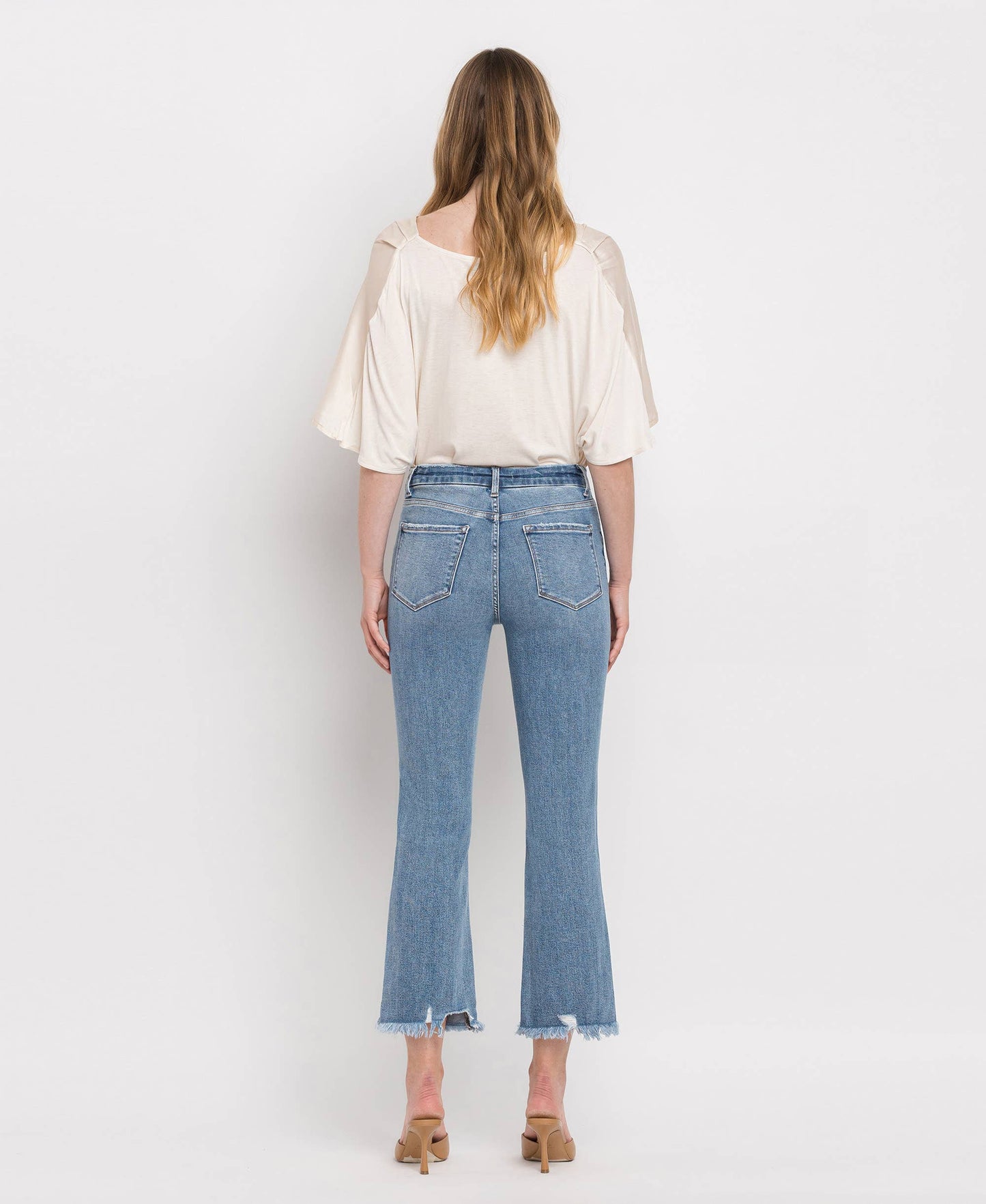 Vervet by Flying Monkey - Bella-HIGH RISE FRAYED HEM CROP FLARE JEANS