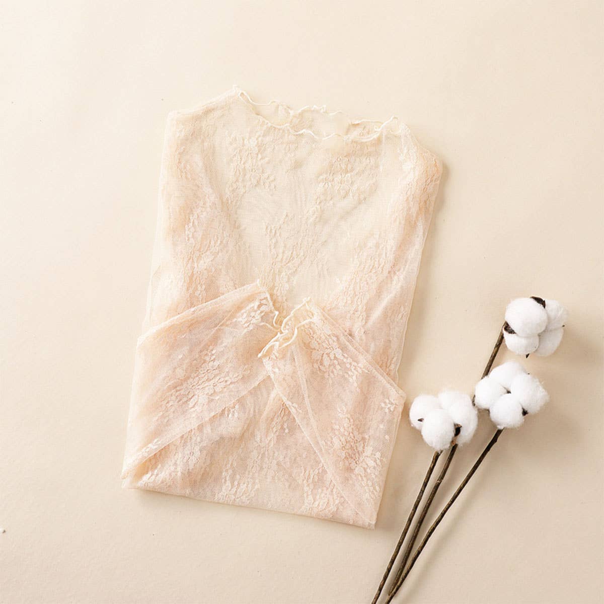 Floral Mesh Long Sleeve Lace Top (S-XL)(Multiple Color Options)