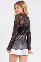 Polka Dot Mesh Long Sleeve Top (S-L)(Black or White)