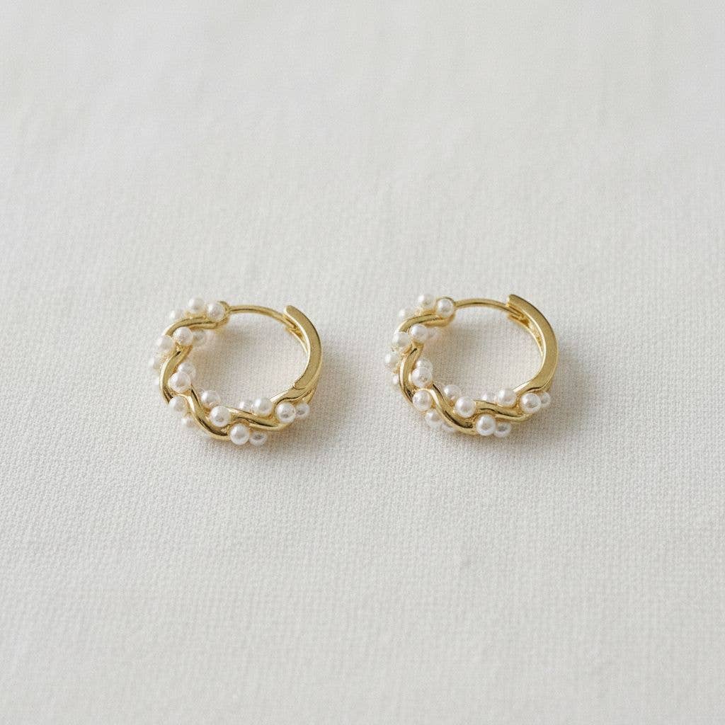 Elegant French Inspired Pearl Hoop Earrings