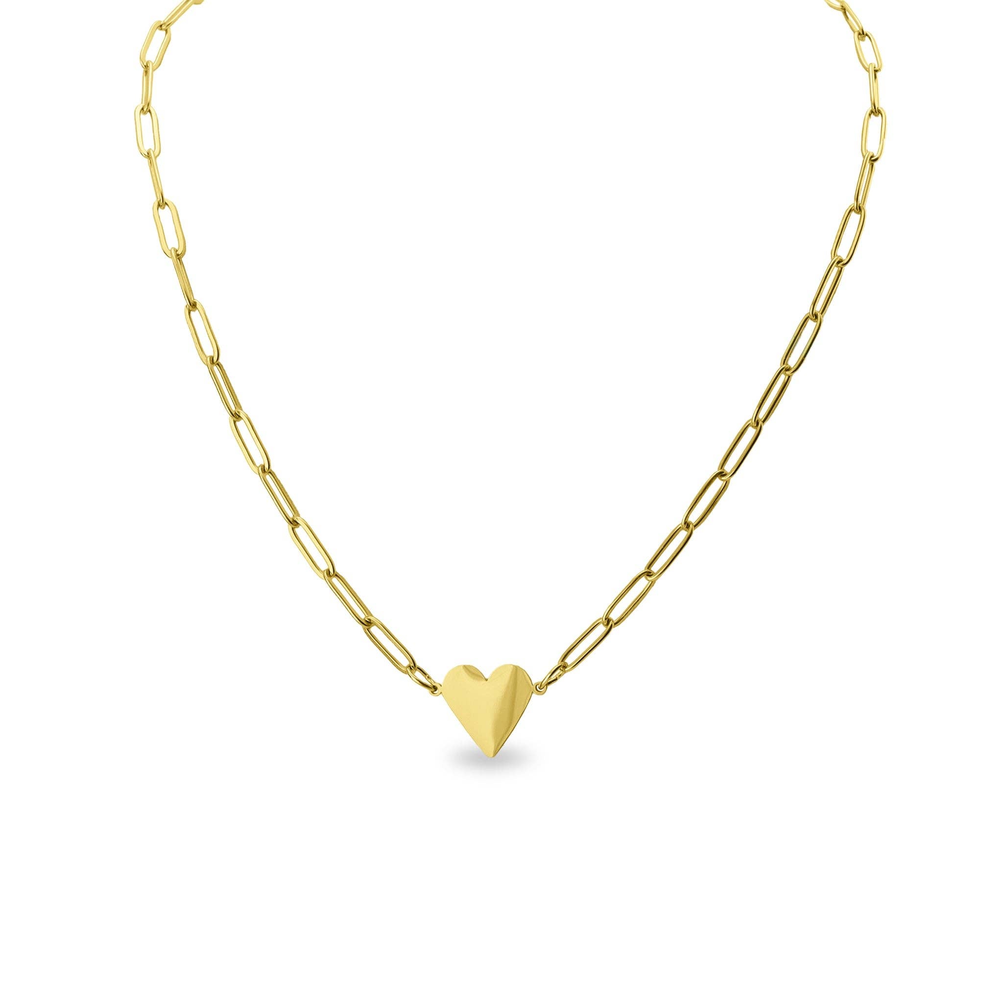 Stainless Steel Gold Heart Paperclip Necklace for Engraving