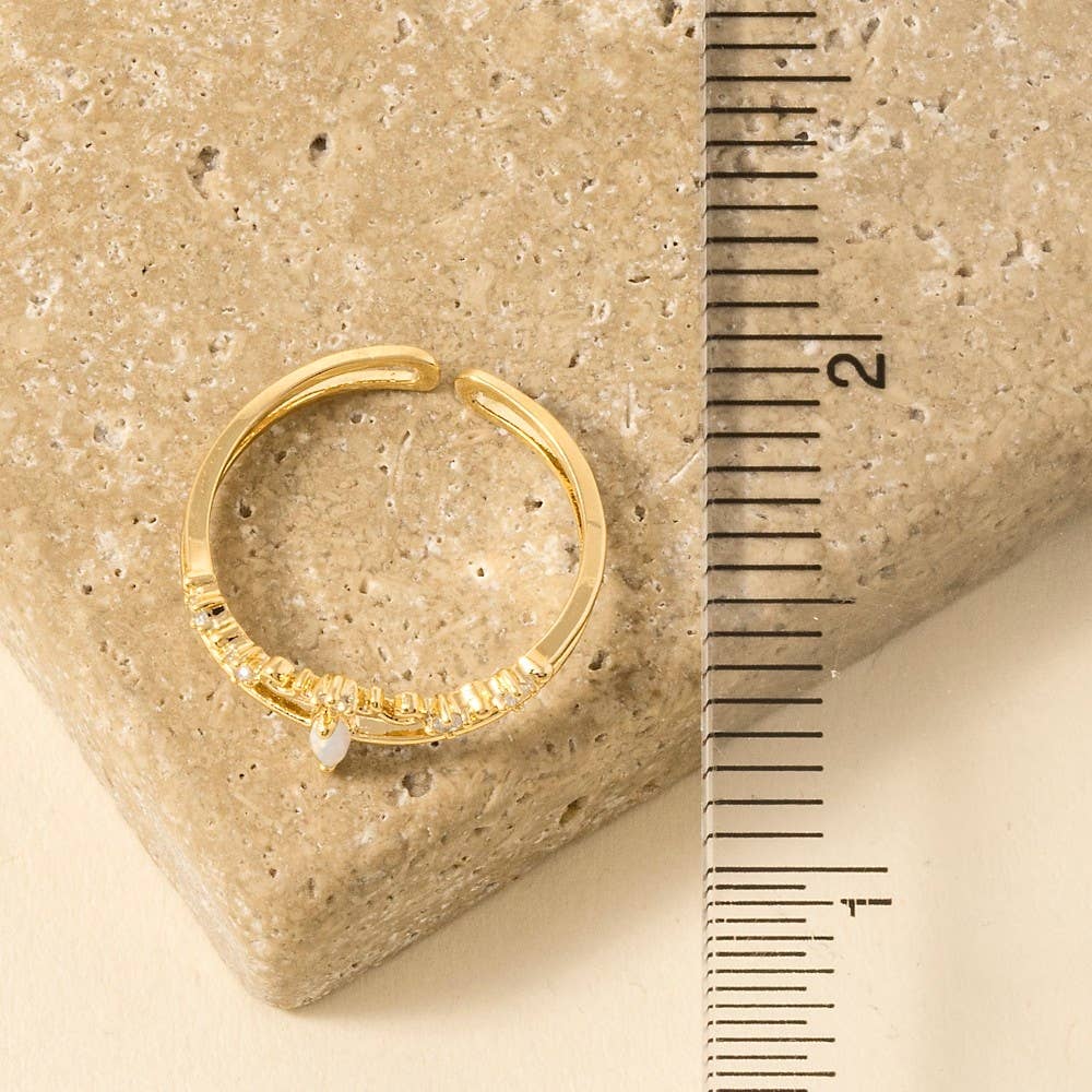 Double Band Opal Rhinestone Adjustable Ring in Gold