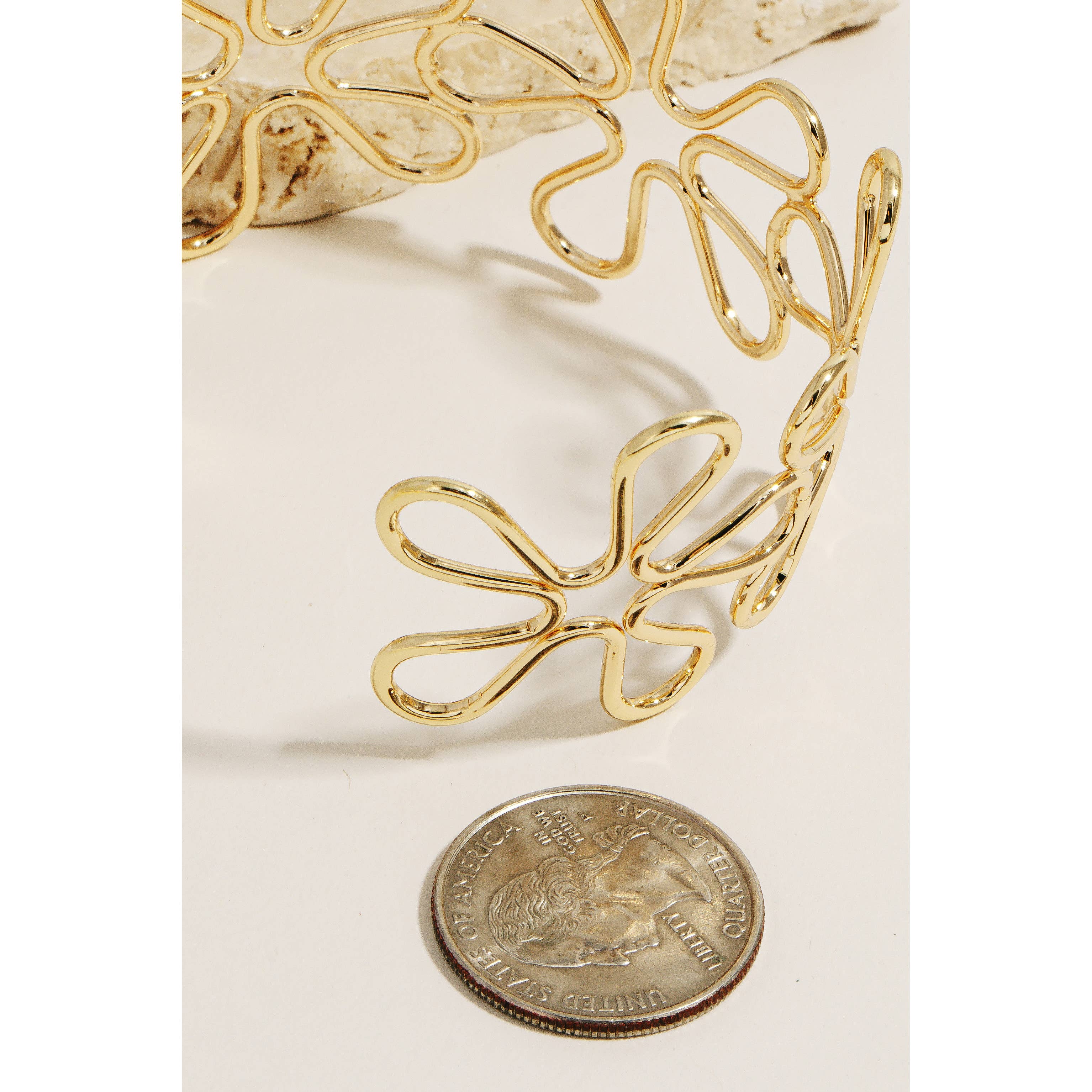 Metallic Wire Flower Cuff Bracelet