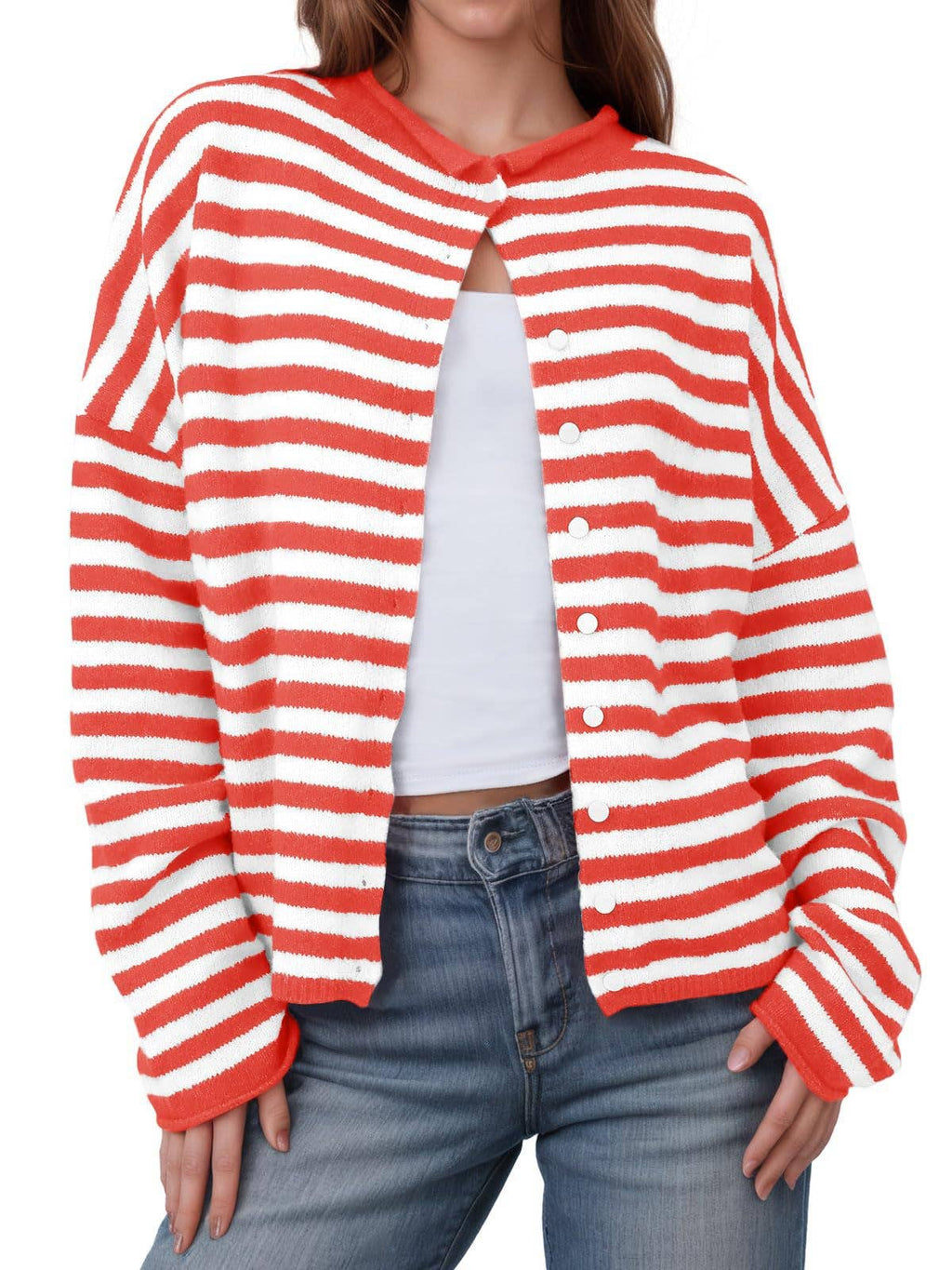 Striped Color Block Cardigan Sweater | Long Sleeve Casual Open Front (S-XL)