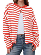 Striped Color Block Cardigan Sweater | Long Sleeve Casual Open Front (S-XL)