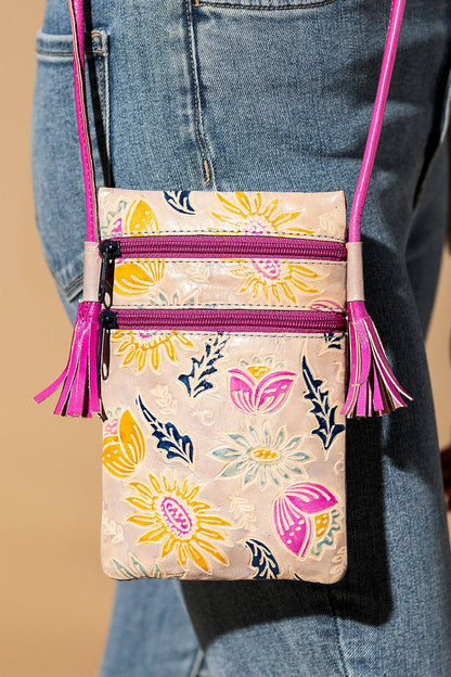 Pink Hand-painted Genuine Leather Cellphone Bag