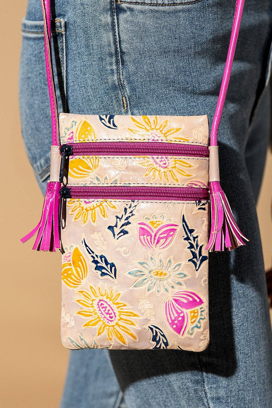 Pink Hand-painted Genuine Leather Cellphone Bag