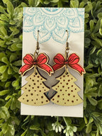 Christmas tree hand painted maple wood earrings