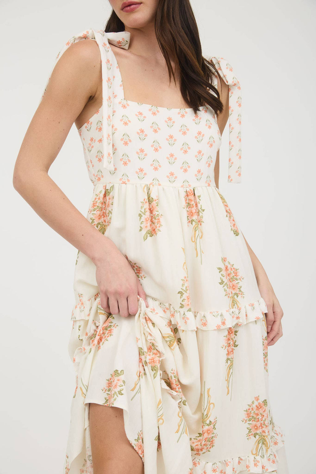 FLORAL BOUQUET PRINT TIE STRAP DRESS (S-L)
