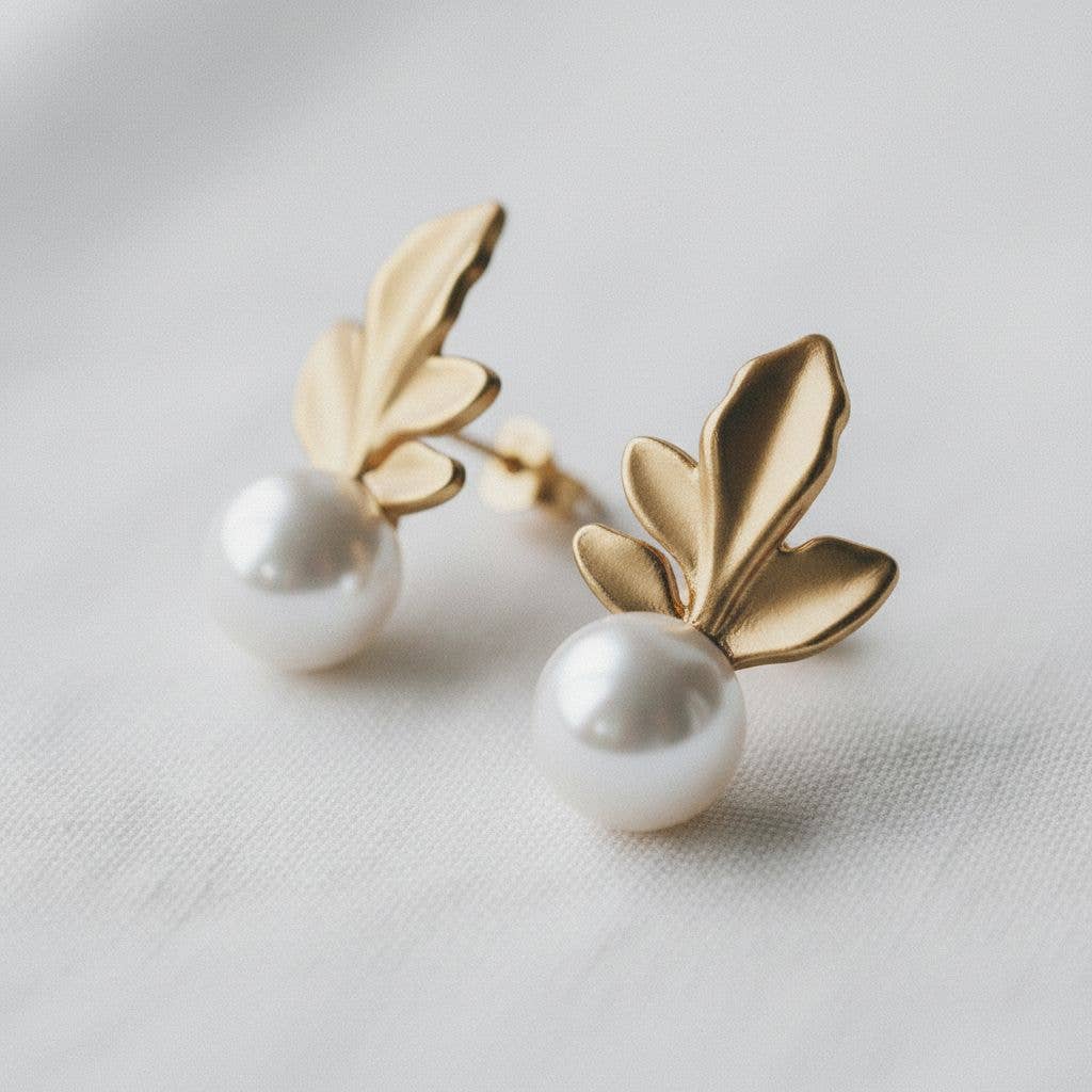 Elegant Leaf Pearl Drop Earrings