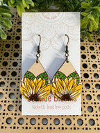 Sunflower light weight hand painted wood earring